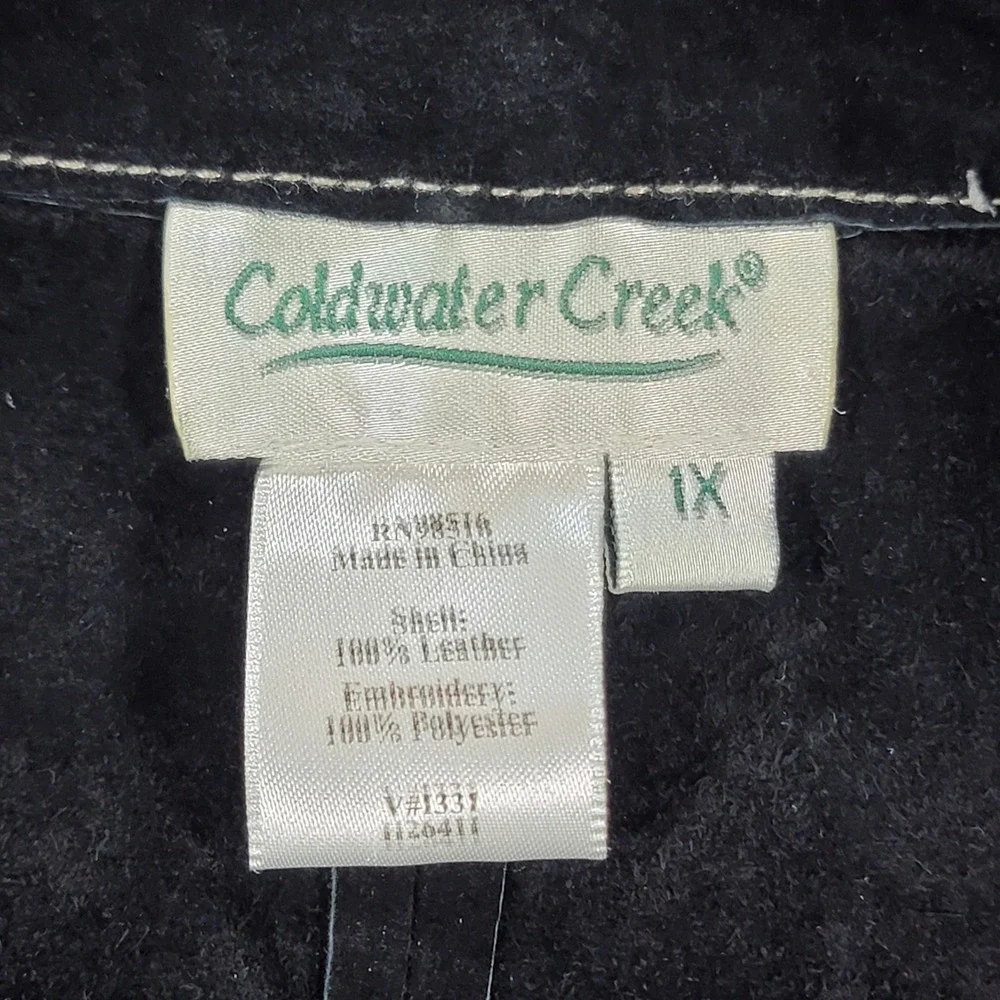 Coldwater Creek Vest Embroidered Suede Leather Black Western Boho Women's 1X